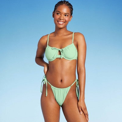  Women's Side-Tie Low-Rise High Leg Adjustable Lurex Bikini Bottom - Wild Fable™