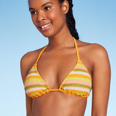  Women's Crochet Triangle Bikini Top - Wild Fable™ Orange Multi Striped