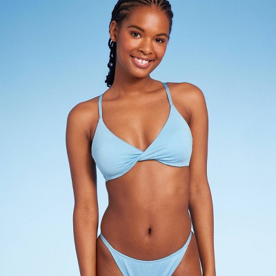  Women's Twist-Front Bralette Bikini Top - Wild Fable™ Blue Lurex