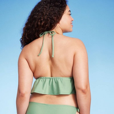  Women's Crochet Tie-Front Longline Bikini Top - Wild Fable™ Soft Green