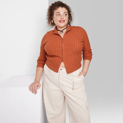  Women's Fitted Mock Turtleneck Zip-Up Cardigan - Wild Fable™