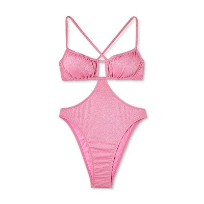  Women's Cut Out One Piece Swimsuit - Wild Fable™ Pink Lurex