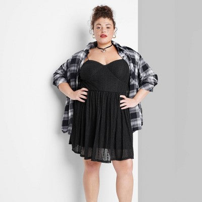  Women's Sleeveless Lace Fit & Flare Mini Skater Dress - Wild Fable™