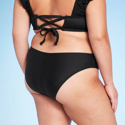  Women's Mid-Rise High Leg Extra Cheeky Bikini Bottom - Wild Fable™ Black
