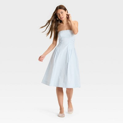  Women's Ruched Poplin Midi Tube Dress - Wild Fable™