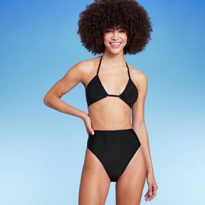  Women's High Leg Cheeky High Waist Bikini Bottom - Wild Fable™ Black