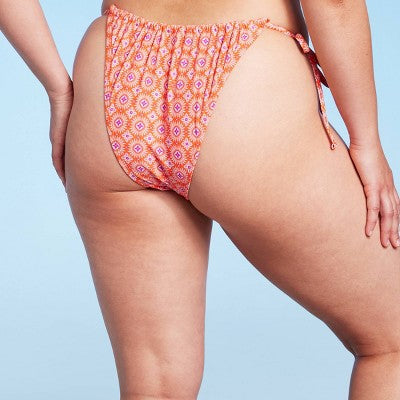  Women's Ultra High Leg Adjustable Coverage Bikini Bottom - Wild Fable™ Orange Tile Print