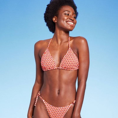  Women's Ribbed Triangle Bikini Top - Wild Fable™ Geo Print