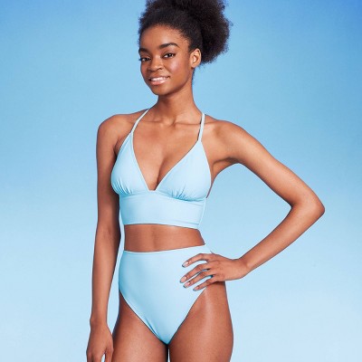  Women's High Leg Cheeky High Waist Bikini Bottom - Wild Fable™ Light Blue