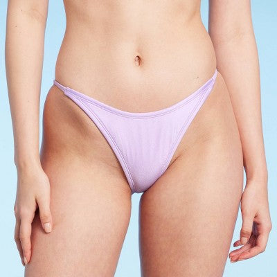  Women's Side Tab High Leg Cheeky Bikini Bottom - Wild Fable™ Shiny Light Purple