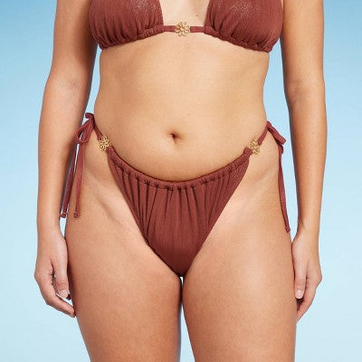  Women's Side-Tie Adjustable Extra High Leg Lurex Plisse Textured Bikini Bottom - Wild Fable™