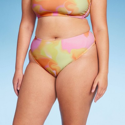  Women's High Leg Cheeky Bikini Bottom - Wild Fable™ Pink/Orange/Yellow Tie-Dye
