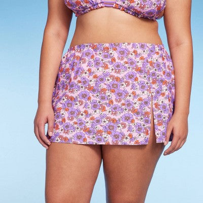  Women's Side-Slit Skirt Swimsuit Cover Up - Wild Fable™ Purple Floral Print