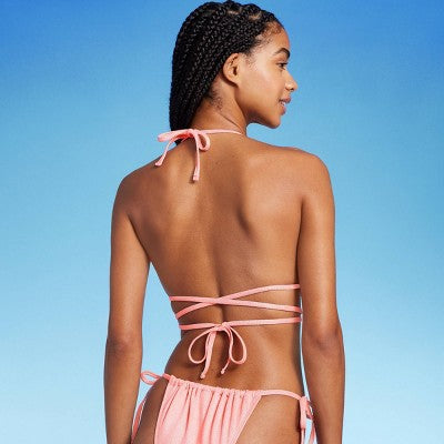  Women's Triangle Wrap Bikini Top - Wild Fable™ Pink Lurex