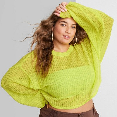  Women's Crewneck Open Knit Cropped Pullover - Wild Fable™