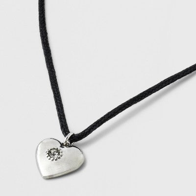  Heart Cord And Ear Pendant Necklace Set 2pc - Wild Fable™ Black/Silver