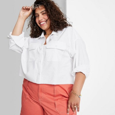  Women's Long Sleeve Cropped Button-Down Shirt - Wild Fable™