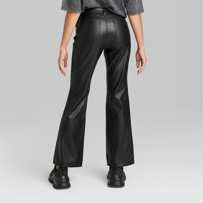  Women's Low-Rise Faux Leather Flare Pants - Wild Fable™