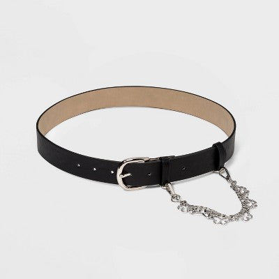  Women's New Polyurethane With Swag Chain Belt - Wild Fable™ Black
