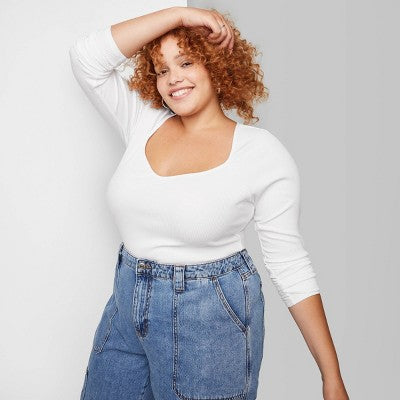  Women's Long Sleeve Sweetheart Neck Seamless Shirt - Wild Fable™