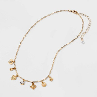  Mixed Charm Necklace - Wild Fable™ Gold
