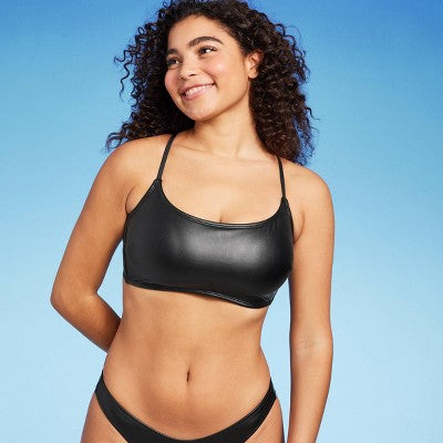  Women's Faux Leather Bralette Bikini Top - Wild Fable™ Black
