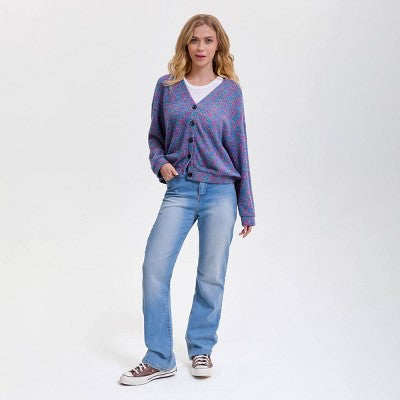  Women's V-Neck Button-Front Cardigan - Wild Fable™ Purple Abstract