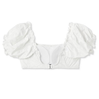  Women's Puff Sleeve Eyelette Bralette Bikini Top - Wild Fable™ White