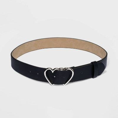  Women's Fable Double Heart Metal Buckle Belt - Wild Fable™ Black