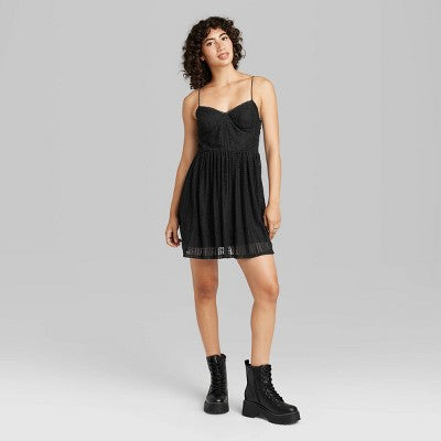  Women's Sleeveless Lace Fit & Flare Mini Skater Dress - Wild Fable™