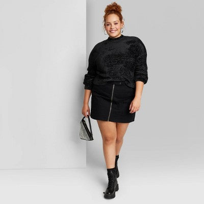 Women's Mock Turtleneck Fuzzy Boxy Pullover Sweater - Wild Fable™