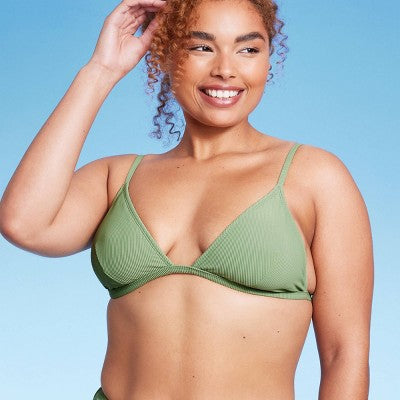  Women's Ribbed Fixed Triangle Bikini Top - Wild Fable™
