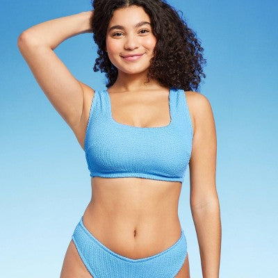  Women's Pucker Square Neck Wide Strap Bralette Bikini Top - Wild Fable™