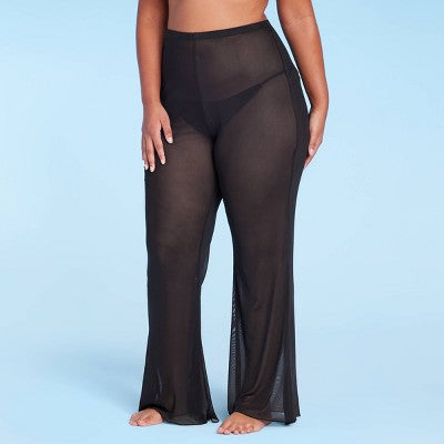  Women's Mesh Cover Up High Waist Flare Pants - Wild Fable™