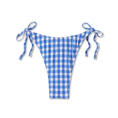  Women's Side-Tie Ultra High Leg Super Cheeky Bikini Bottom - Wild Fable™ Cobalt Blue Gingham Print