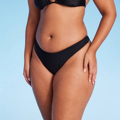  Women's Scoop Front Extra High Leg Thong Bikini Bottom - Wild Fable™ Black