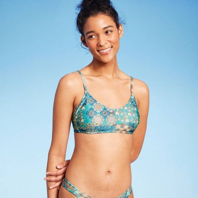  Women's Scoop Front Bralette Bikini Top - Wild Fable™ Blue Patchwork Print