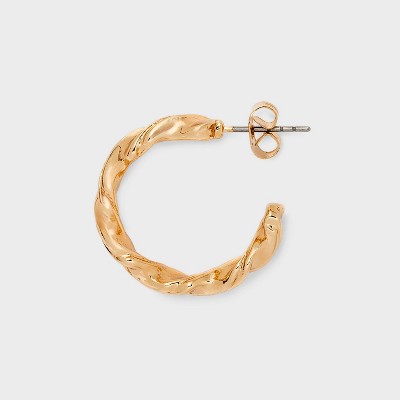  Smooth Twist And Pearl Hoop Earring Set 3pc - Wild Fable™ Gold