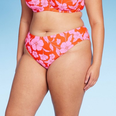  Women's Low-Rise Hipster Bikini Bottom - Wild Fable™ Orange/Pink Tropical Print