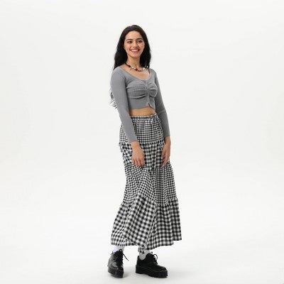  Women's Elastic Waistband Maxi Skirt - Wild Fable™ Black Gingham