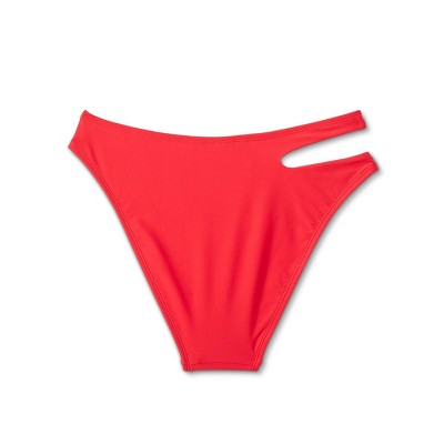  Women's Side Cut Out Mid-Rise High Leg Cheeky Bikini Bottom - Wild Fable™ Red