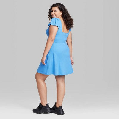 Women's Cap Short Sleeve Fit & Flare Knit Skater Dress - Wild Fable™