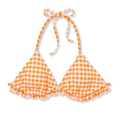  Women's Ruffle Detail Triangle Bikini Top - Wild Fable™ Orange Gingham