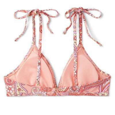  Women's Shoulder Tie Bralette Bikini Top - Wild Fable™ Peach Paisley Print