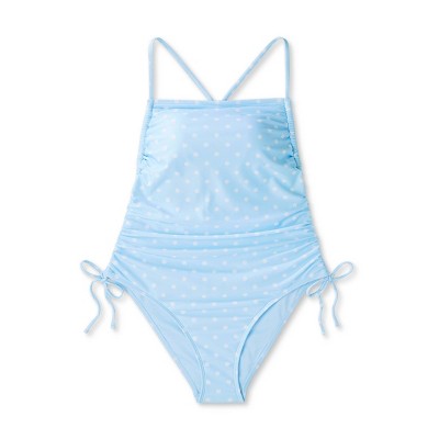  Women's Side-Cinch Detail Extra High Leg Cheeky One Piece Swimsuit - Wild Fable™ Blue