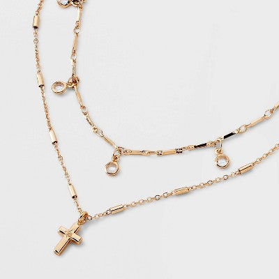  Cross Charm Multi-Strand Necklace - Wild Fable™ Gold