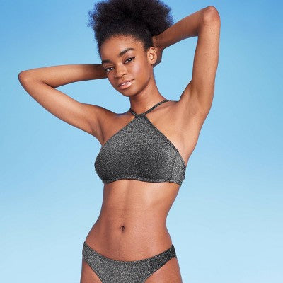  Women's High Next Halter Bralette Bikini Top - Wild Fable™ Black Lurex