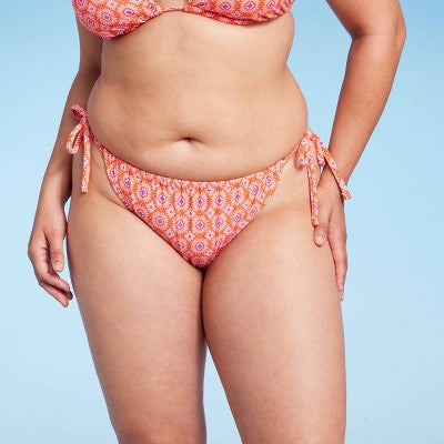  Women's Ultra High Leg Adjustable Coverage Bikini Bottom - Wild Fable™ Orange Tile Print