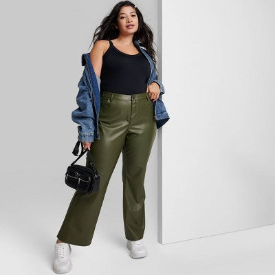  Women's Low-Rise Faux Leather Flare Pants - Wild Fable™
