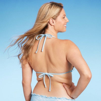  Women's Lace Detail Triangle Bikini Top - Wild Fable™ Blue